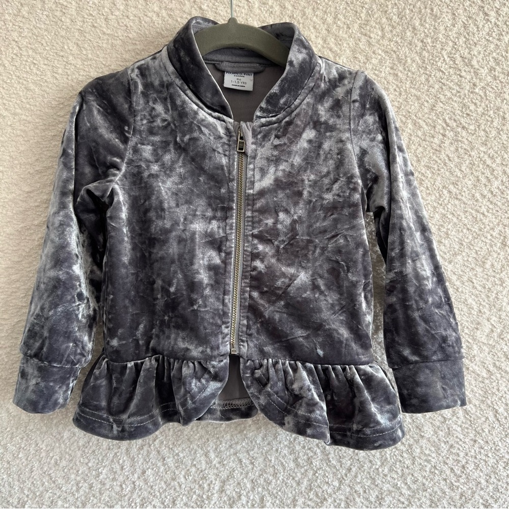 Polarn O. Pyret Sweden Velvet Silver Zip Up Swan Embroidery Size 1-1.5 Years